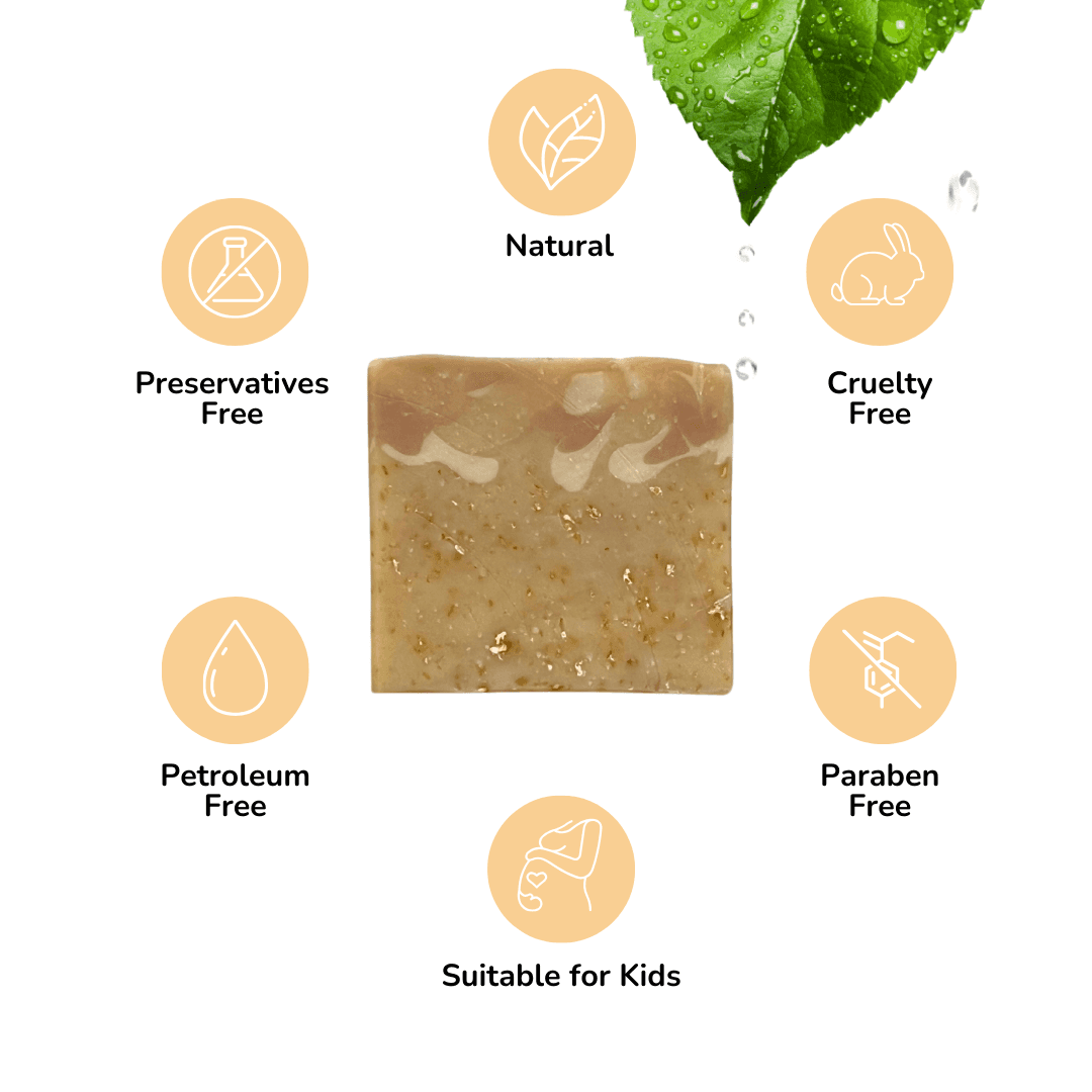 "Vegan oat milk and honey soap crafted with care"