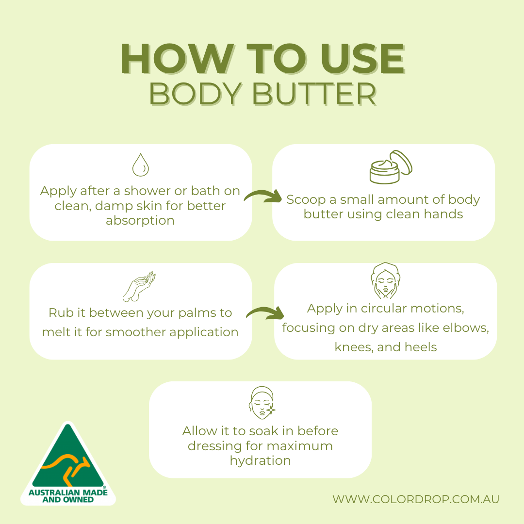 Step-by-step guide on how to use Coconut & Lime Body Butter for maximum hydration, featuring application tips for soft and nourished skin.