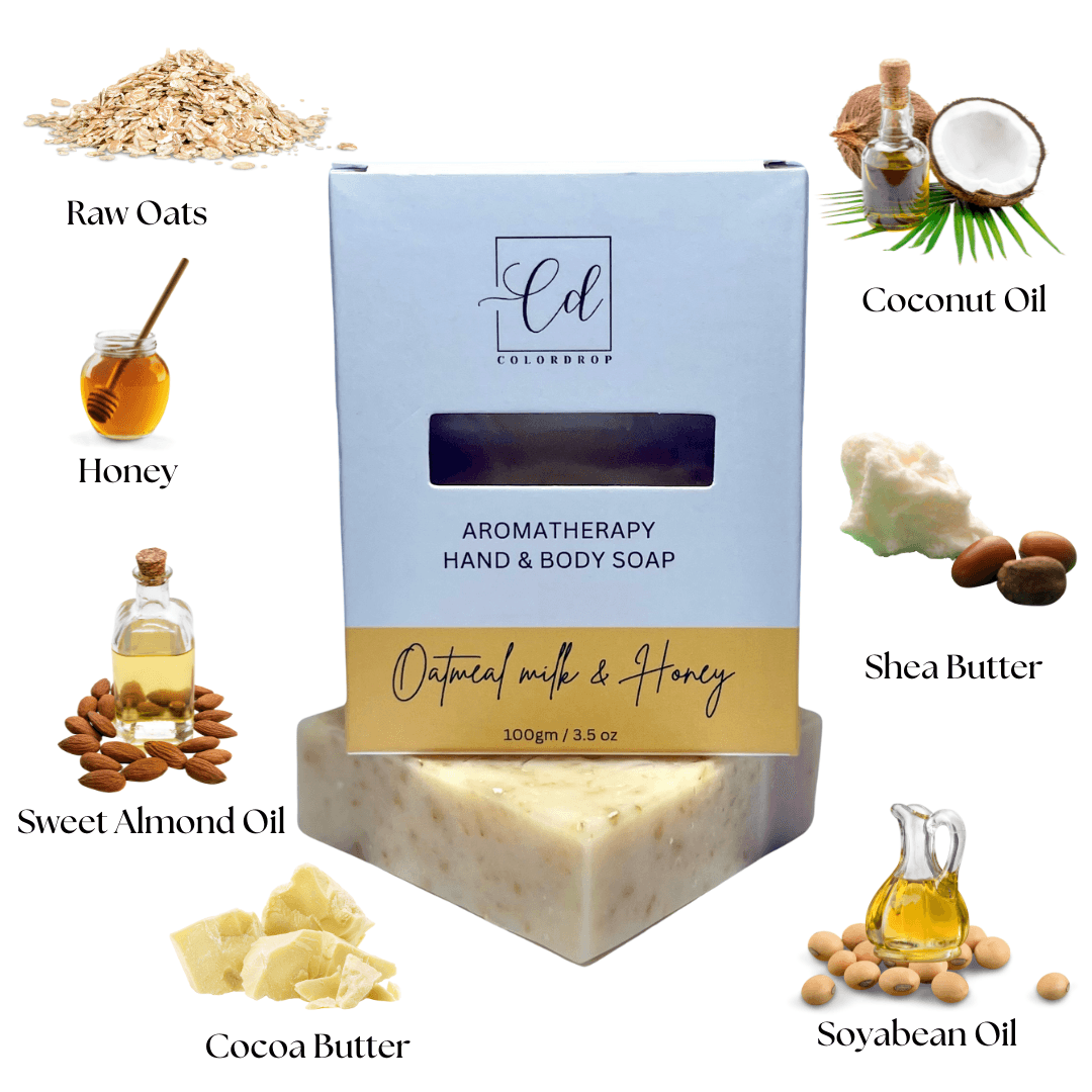 "Aromatic oat milk and honey soap made with nourishing ingredients"