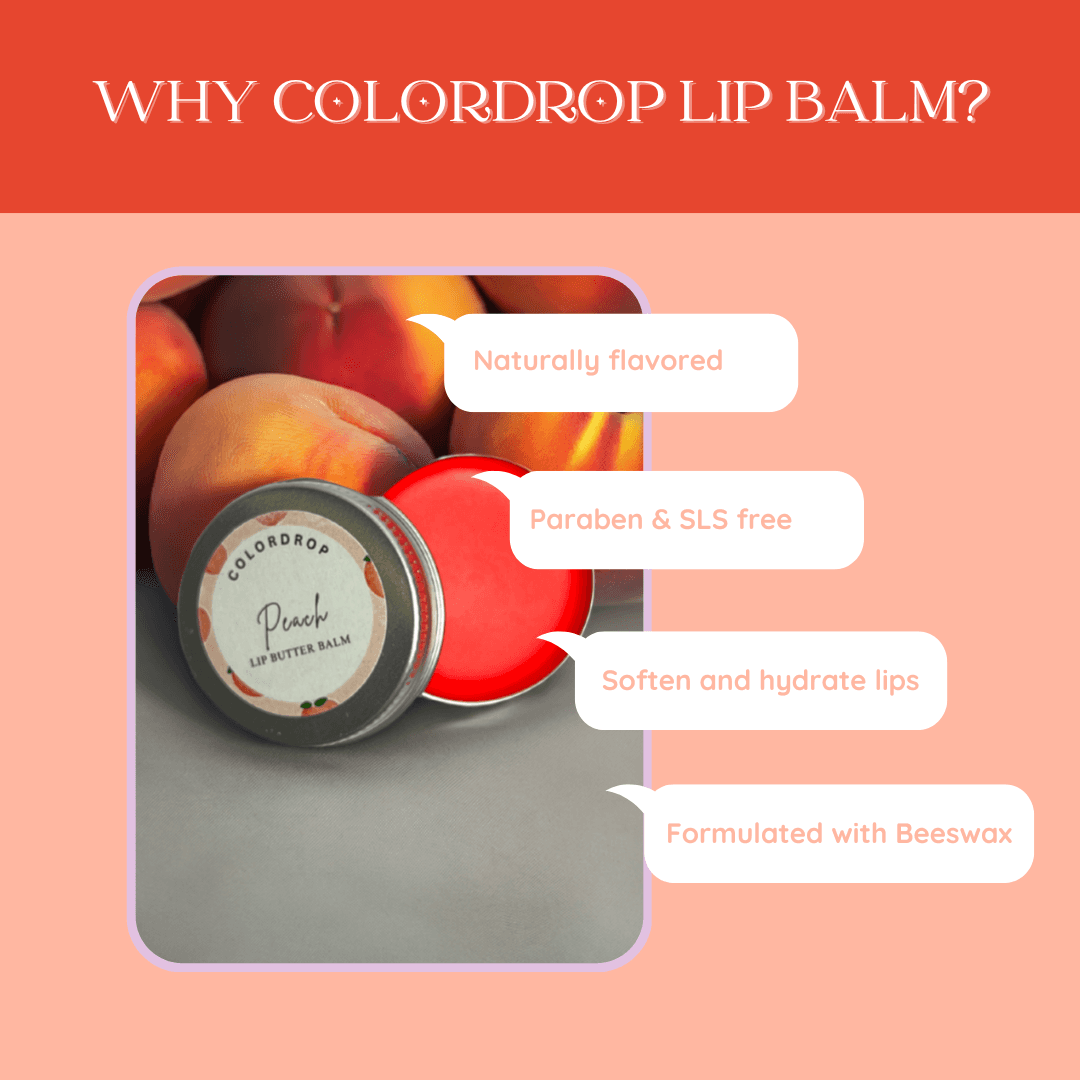 naturally flavoured, paraben & SLS Free peach lip balm for hydrating soft lips