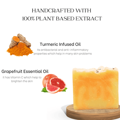 "Organic turmeric soap with natural ingredients with antioxidant properties