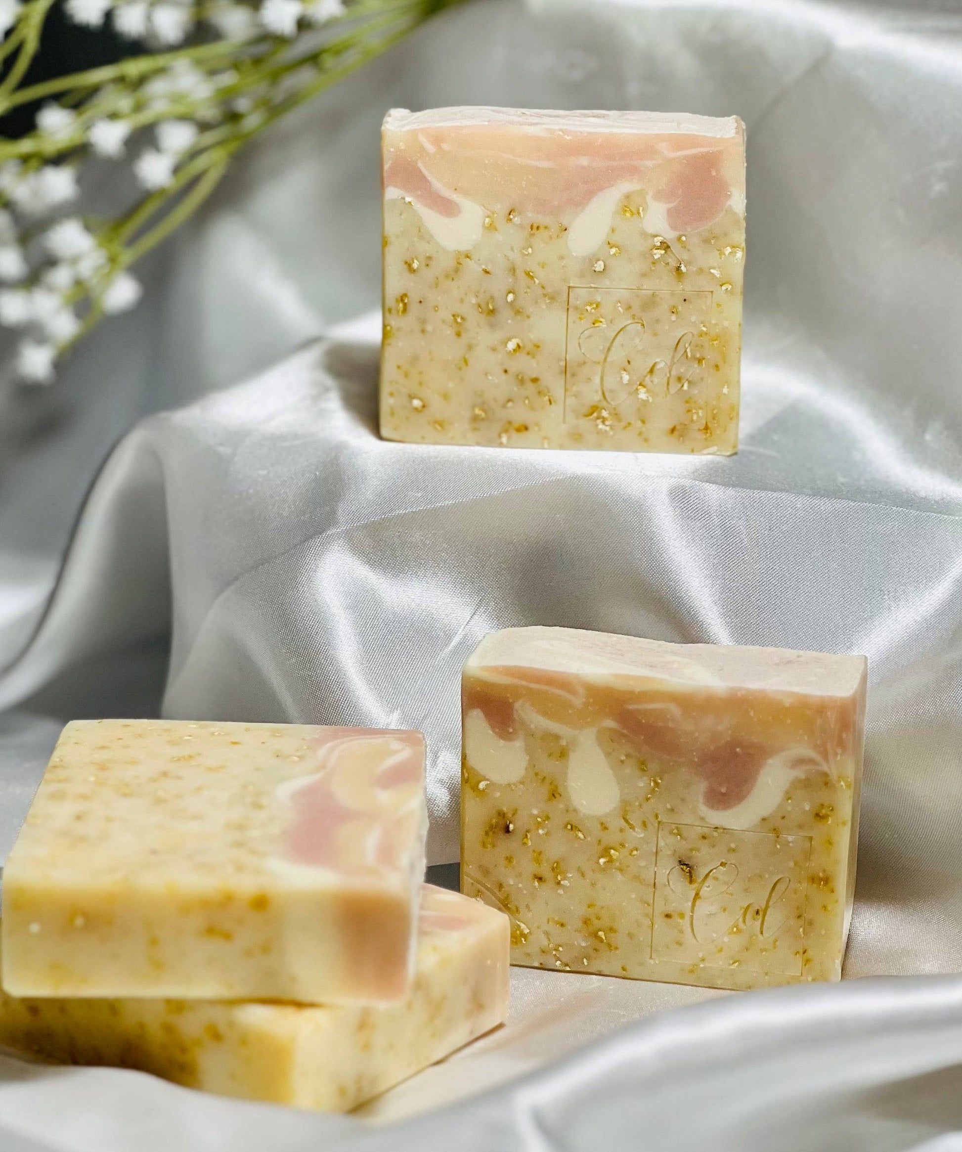 "Artisanal oat milk and honey soap for gentle cleansing, perfect for daily indulgence