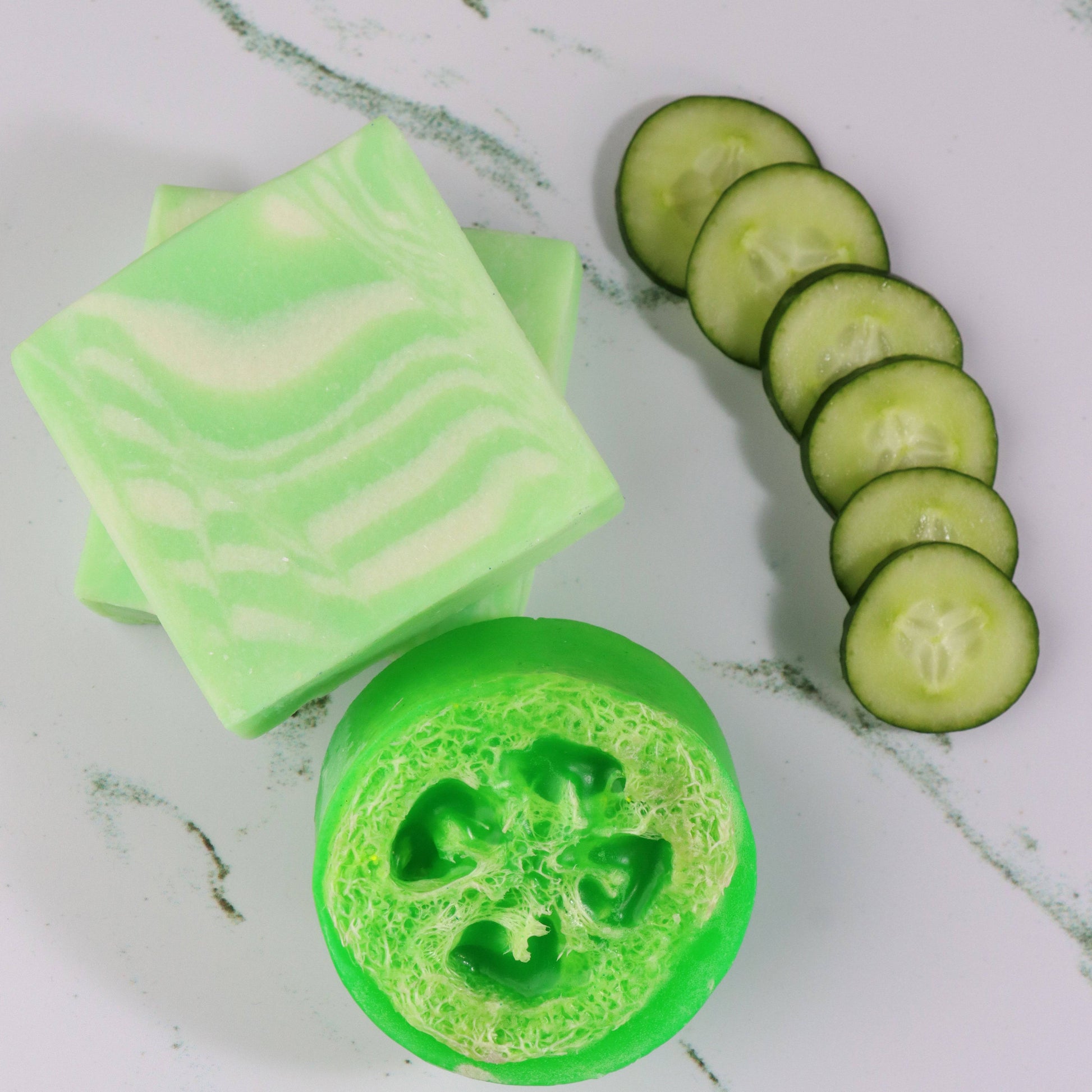 Cucumber melon soap with artisan design and botanical extract benefit