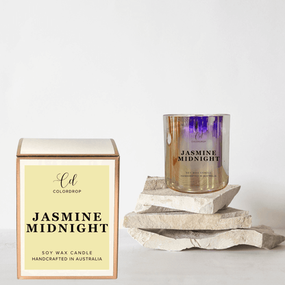 Jasmine Midnight Organic soy candle infused with jasmine fragrance